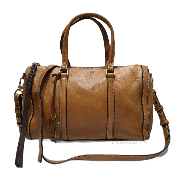 Fossil Handbags - Fossil Kendall Leather Satchel Handbag Brown